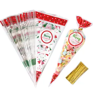 100pcs Christmas Cookie Candy Bags Merry Christmas Party Decoration Kids Favors Popcorn Gift Packing Bag 2025 New Year Supplies