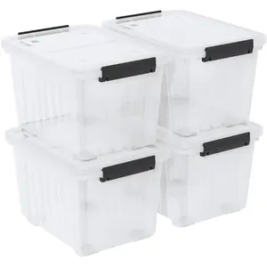 30 Quart Clear Plastic Stackable Storage Bin with Lid, 4-Pack Plastic Latching Box with Wheels