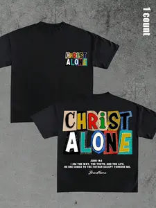 Unisex's Colorful Letter Print Round Neck Graphic Tee, Regular Fit Casual Everyday Wear Short Sleeve T-shirt for Summer, Men's Top for Daily Wear, Tropical