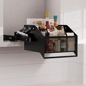 HOUSE AGAIN Pull-Down Organizer for High-Deep Spaces, Frameless-Fit Drop Down Spice Rack for Cabinet Organization, Spices, Snacks, Small Bottles (Black)