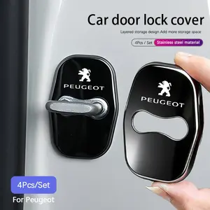 4Pcs Car Door Lock Buckle Protective Covers Zinc Alloy Cover Automotive Accessories Car Accessory For Peugeot 206 308 208 207 3008 307 2008 508 407 5008 408 4008 Rifter 301 RCZ 108 608 107 607