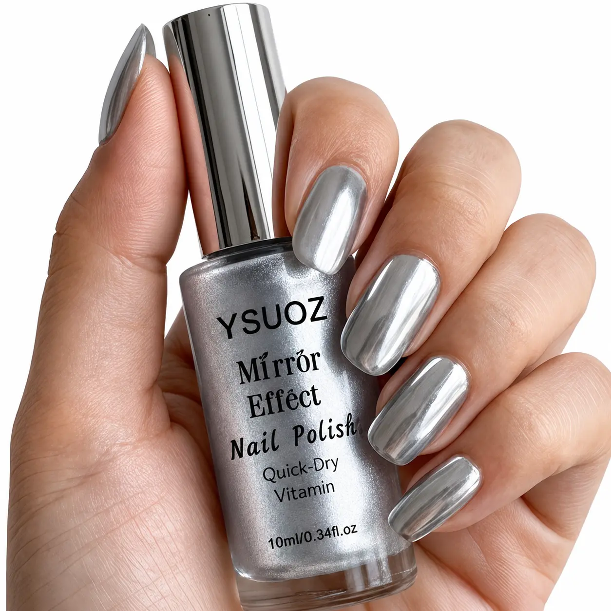 Mirror Silver & Gold Nail Polish (10 ml/0.34 oz) - Alcohol-Free, Quick-Drying, Natural Shine, Compact, Portable, Ideal for Everyday Use & Holiday Gifting