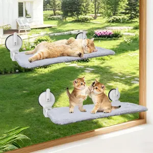 2PC Cat Window Perch with Lever Lock Suction Cups – Supports up to 50 lbs, Foldable & Space-Saving Design, Durable Window Hammock for Large Cats or Multiple Felines