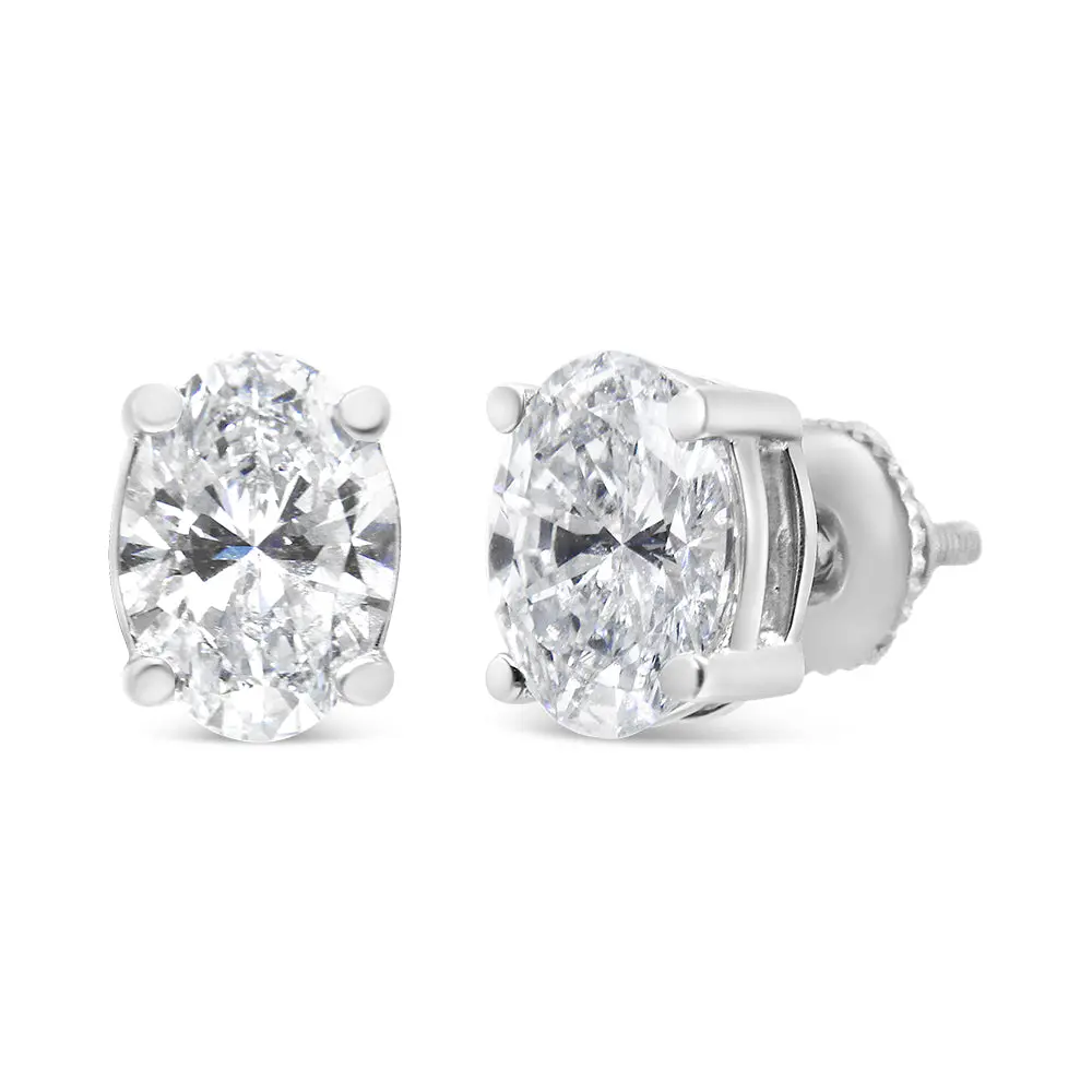 14K White Gold Lab Grown Oval Solitaire Diamond Stud Earrings (F-G