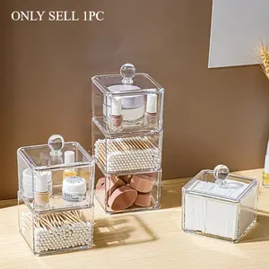 Acrylic Stackable Storage Box Dustproof Makeup Cotton Pads Cotton Swabs Dispenser Desktop Cosmetic Jewelry Cases Organizer