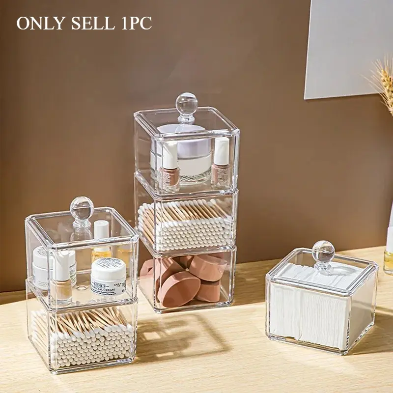 Acrylic Stackable Storage Box Dustproof Makeup Cotton Pads Cotton Swabs Dispenser Desktop Cosmetic Jewelry Cases Organizer Acrylic Storage Container