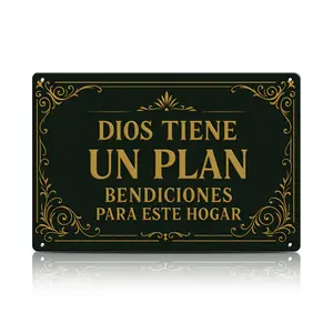 1pc 12*8inch "Dios Tiene un Plan – Bendiciones Para Este Hogar" Metal Wall Sign – Spanish Christian Tin Sign for Faith Home Décor, Living Room, Porch & Prayer Space