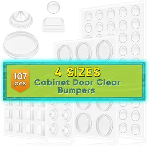 107 count Cabinet Door Bumpers Clear, Adhesive Rubber  , Sound Dampening Door Slam Stopper Non Slip Furniture Pads Wall Protector for  Board, Drawers, Glass Cabinet