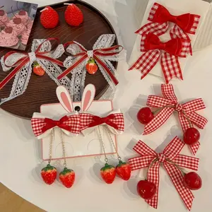 8 Pcs Cherry Strawberry Hair Accessories - Cute Alligator Clips, Flower Barrettes, Bow Decor for Teen Girls and Women, Hair Decoration, Christmas