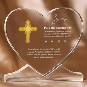 Acrylic Heart-Shaped Baptism Proposal Plaque for Godparents in Spanish, Non-Electric Tabletop Decor, Home & Office, Religious Party Supplies, Decoration