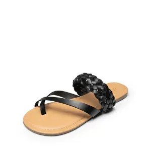 DREAM PAIRS Women's Leather Braided Rubber Flip-Flop Sandals - Cross-Band Thong Slide Flat Walking Shoes with Slip-On Convenience for Summer, Beach Use
