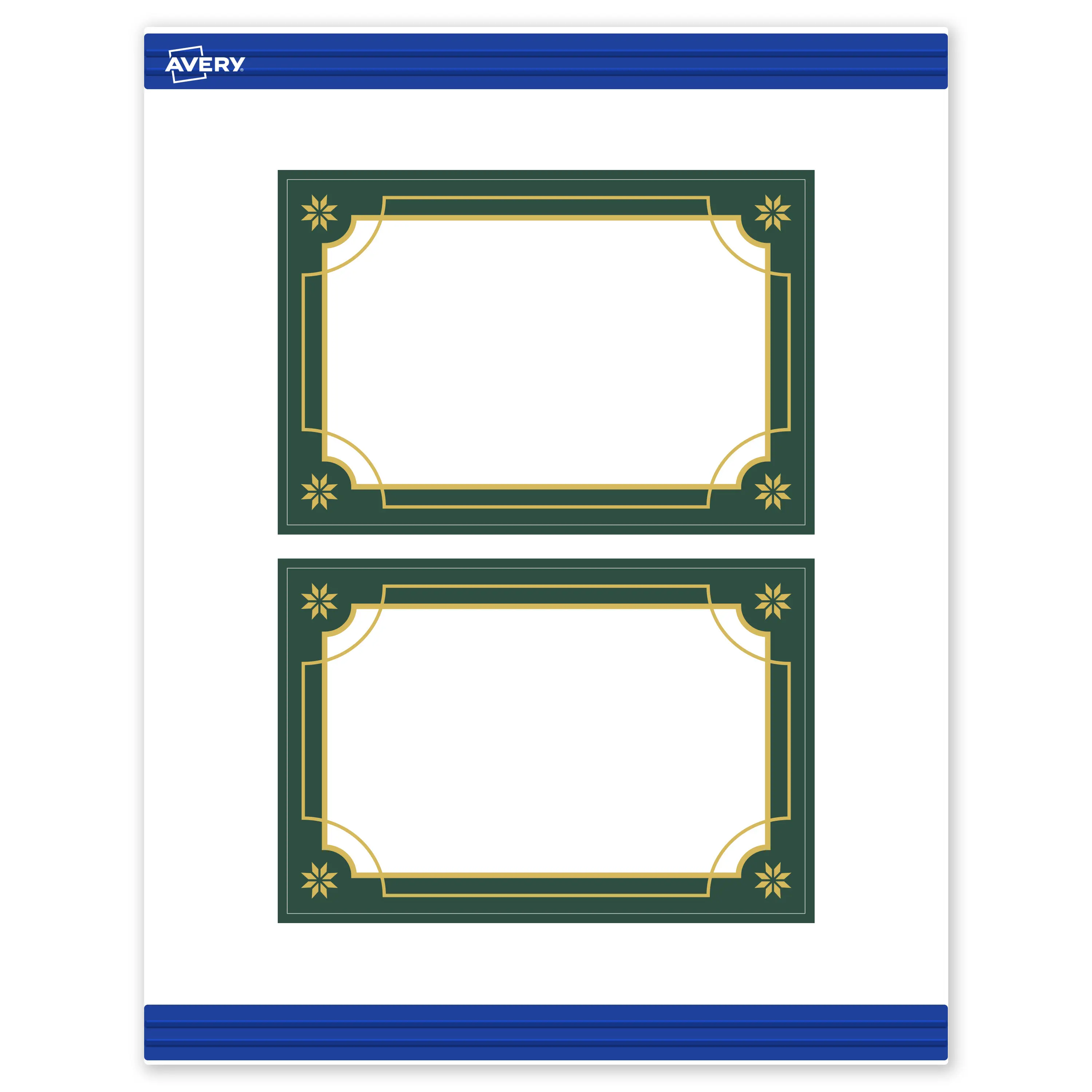 Avery® Printable Christmas Rectangle Postcards, 4" x 6", Matte White, Pre-printed Green & Metallic Gold Border Design, Sure Feed® Technology, Laser & Inkjet Compatible, 40 Total