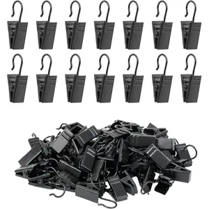 Curtain Clips Hooks, 100 Pack Stainless Iron Drapery Hooks Clips for Hanging Party String Lights Christmas Courtyards Decoration, Art Craft Display, Gutter Tent Camper Awning Hangers, Black