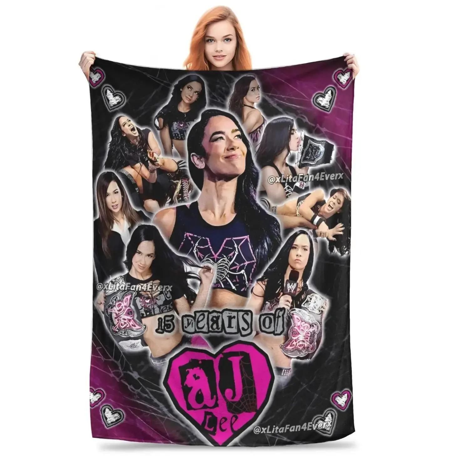 AJ Lee Wrestling Divas Flannel Throw Blanket, Soft Warm Lightweight Fleece, WWE Pro Wrestling Fan Decor for Bed Sofa Couch Camping, Unique Birthday Christmas Gift For Fans