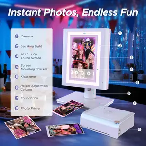 【Mother’s Day gift】MWE Portable Photo Booth: 10" Touch Screen with Built-in Printer & APP Control, LED Ring Light for Instant 4x6 Photos | WiFi & Remote Operation Included