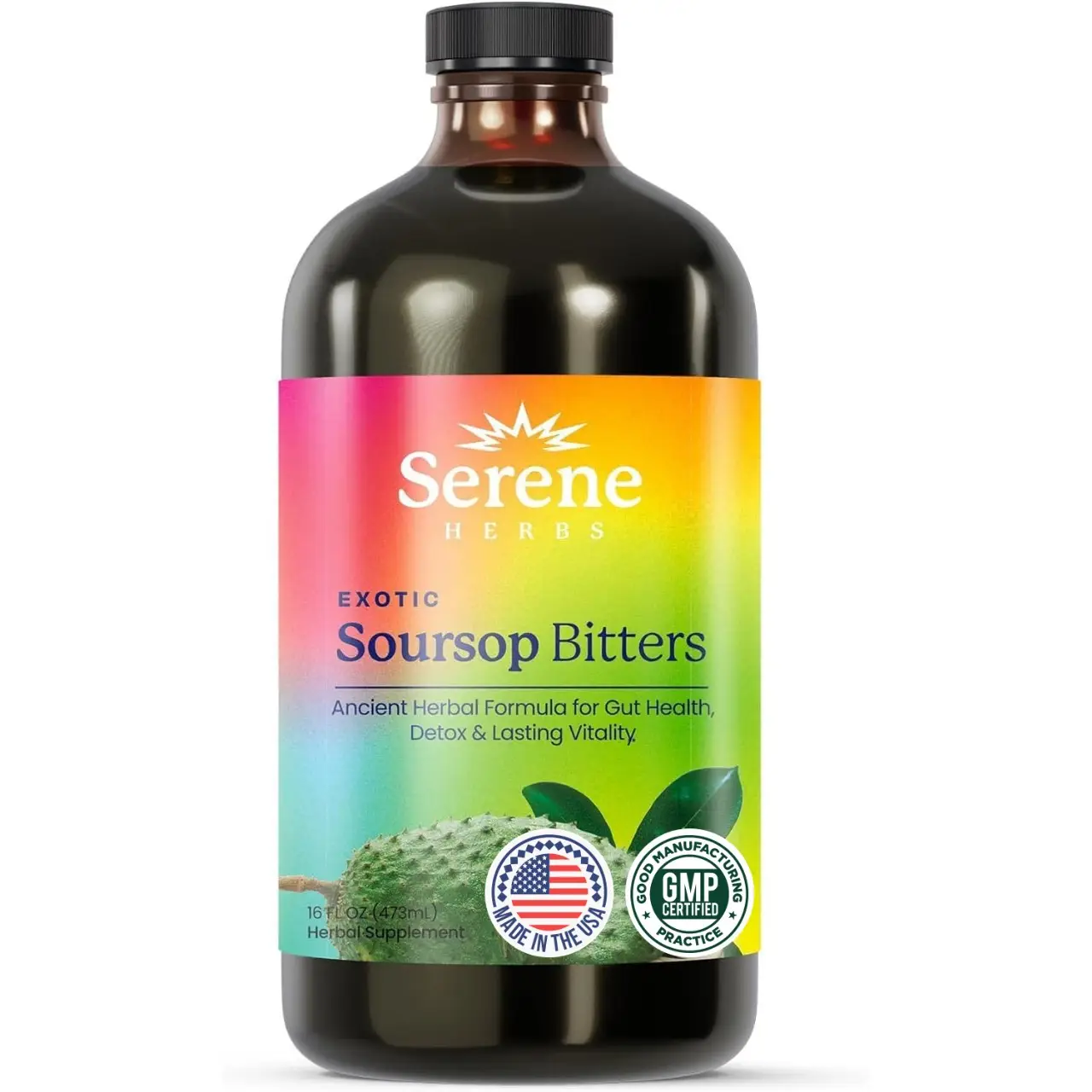 Soursop Bitters Liquid – Organic Herbal Detox with Black Seed, Moringa & Ginger by Serene Herbs – Supports Digestive Wellness & Immune Function – 16 f