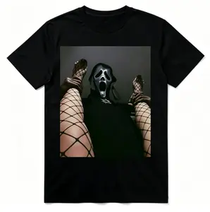 Ghostface Fishnet Legs Funny Horror T-Shirt, 100% Cotton Scream Meme Graphic Tee