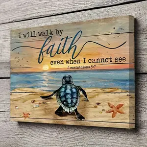 Sea Turtle Wall Art, Framed Canvas Prints for Beach & Ocean Decor, Bathroom Wall Decoration, Inspirational Quote Art, Modern Style