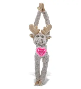 DOLLIBU Mother's Day Heart Plush Moose Toy - Super Soft Polyester Stuffed Animal with Embroidered Design, Long Arms, Hanging Feature