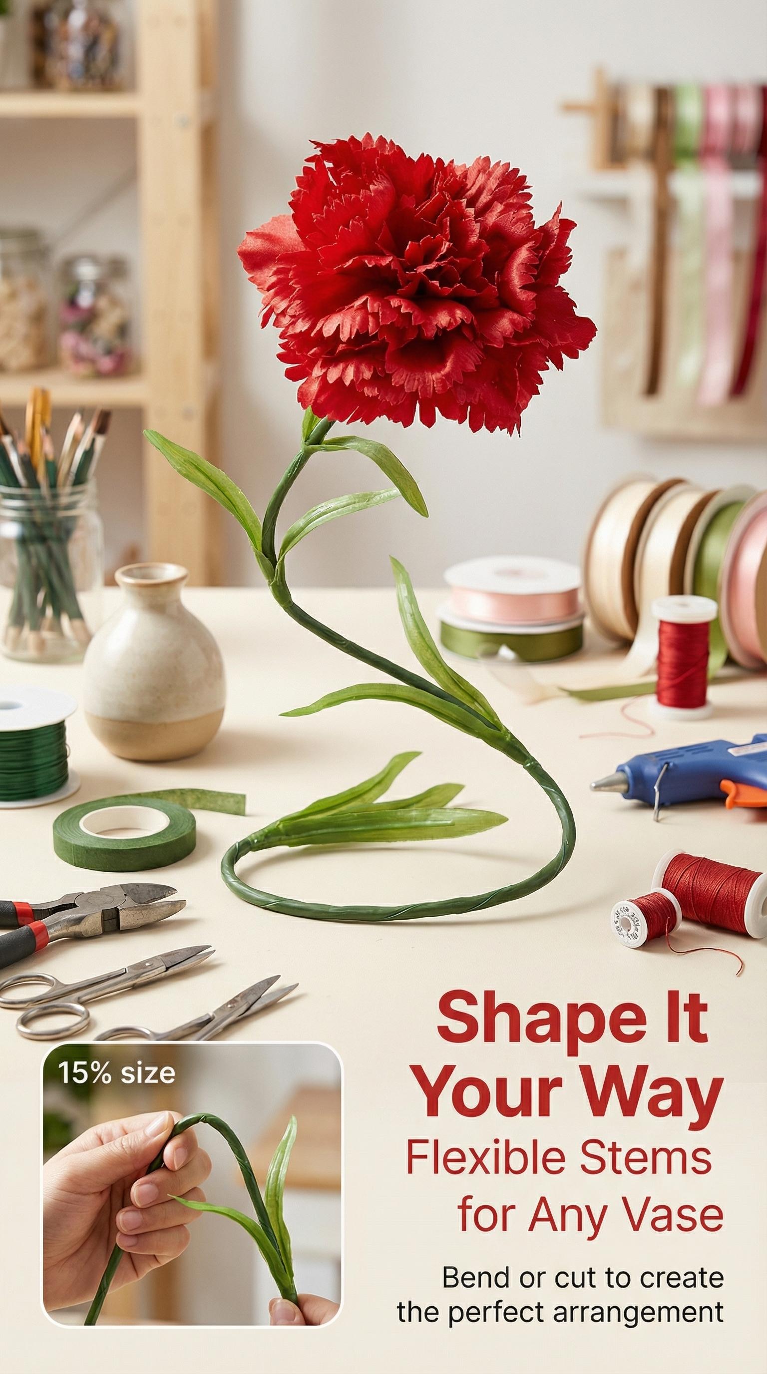 DIYGift, Mother's Day gift Artificial Carnation Flowers - Flowers with Stems  Eternal Roses Bouquet Anniversary Birthday Valentines Gifts for for Home Decor, Wedding, Bridal Bouquet, Anniversary, Birthday and Floral Arrangements filler Outdoor Realistic