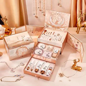 Luxury All-in-One Makeup and Skincare Gift Set - Elegant Rose Gold Box with Deer Pattern, Complete Beginner Makeup Kit, Ideal Christmas or Valentine's Day Gift for Women and Moms, Makeup Accessories