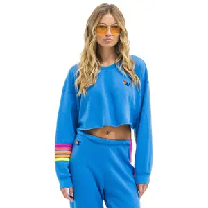 RUGBY STITCH CROPPED CREW SWEATSHIRT RELAXED - COBALT // NEON