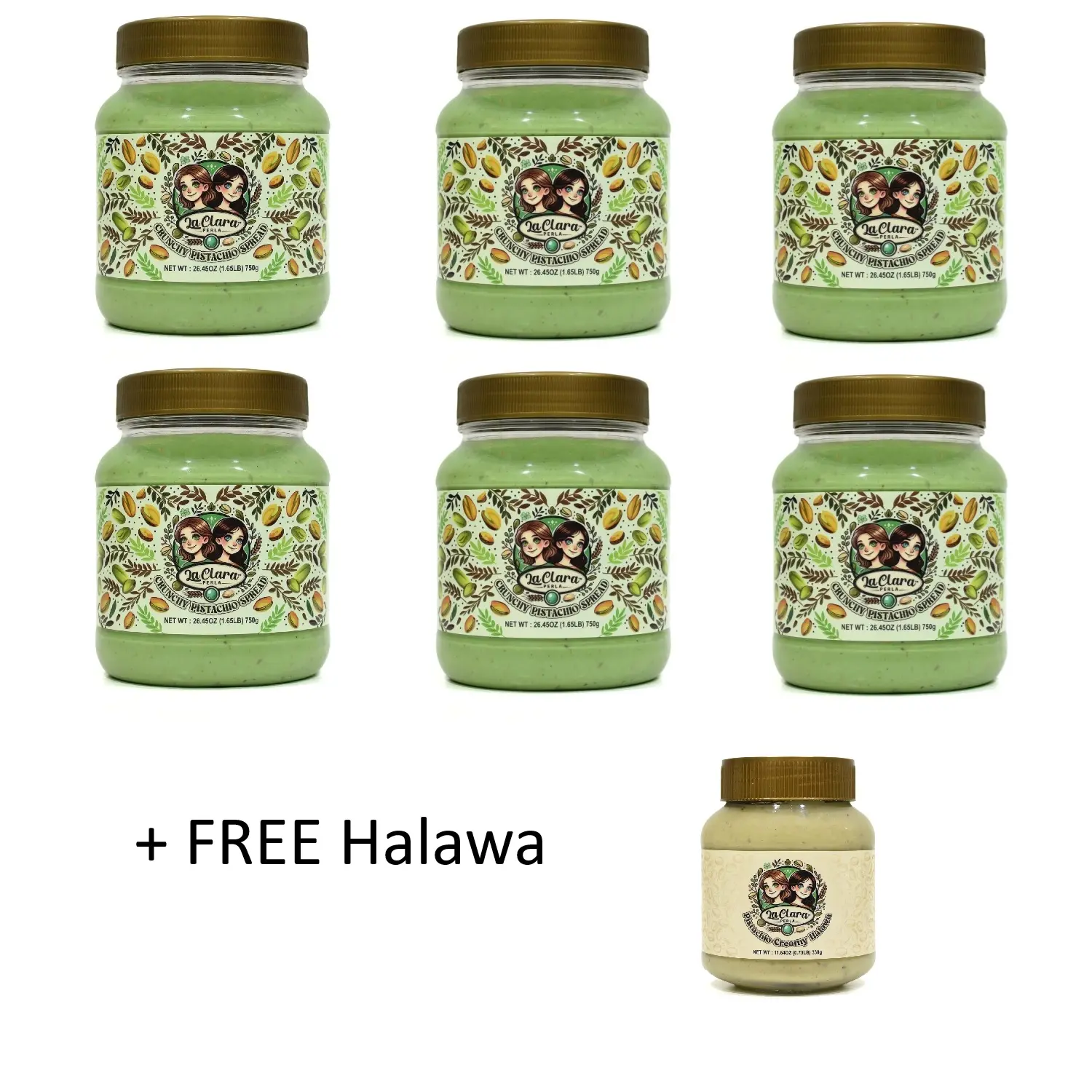 6 x Crunchy Spread (750) + 1 Free Halawa Pistachio Spread (330g)