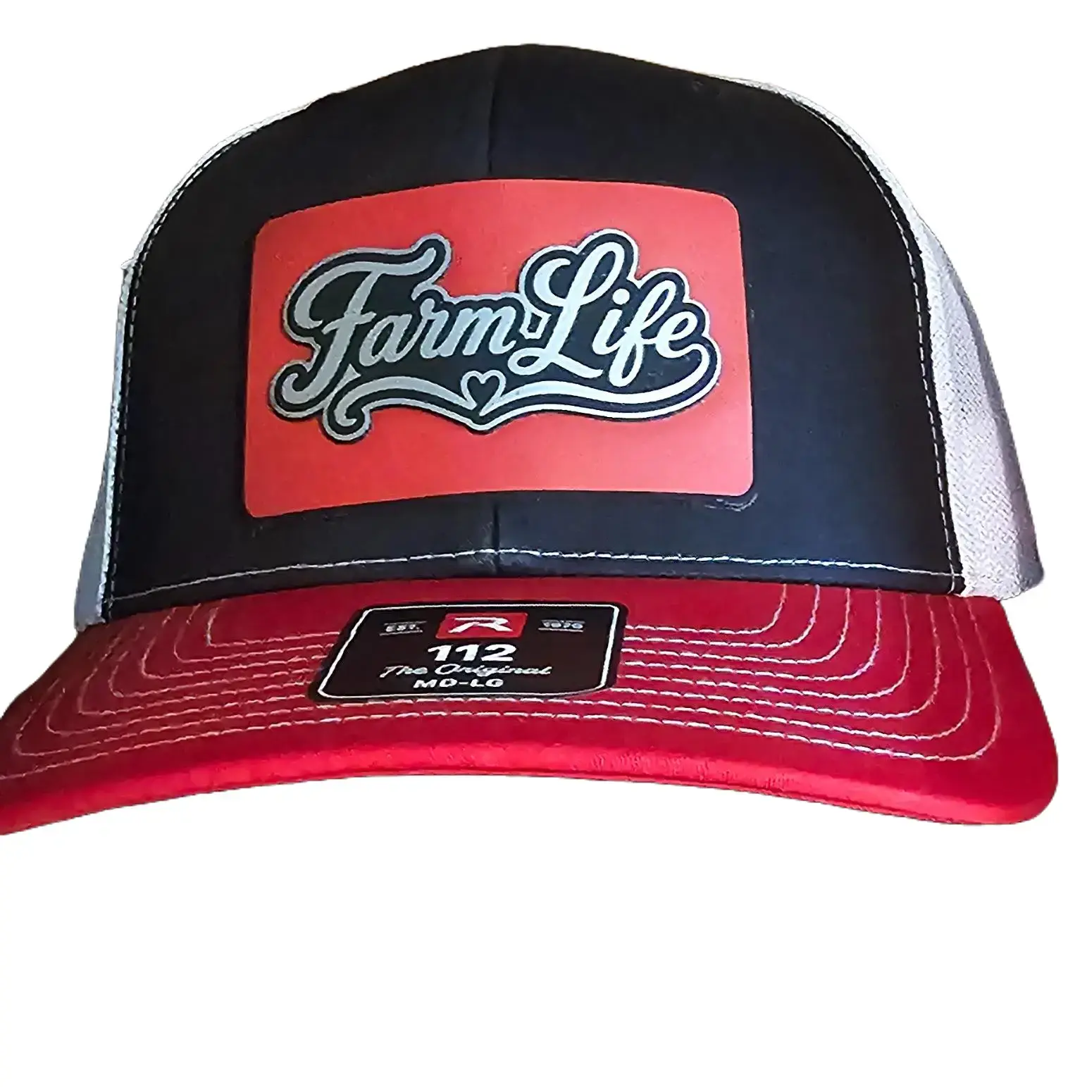 Richardson 112 Red/Black/White with custom Leather patch:Farm Life