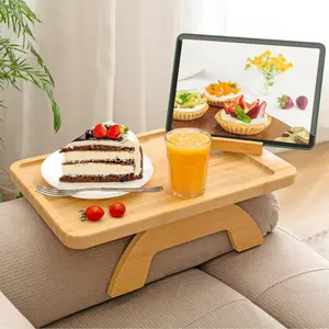 Wooden Sofa Tray with Rotating Phone Holder, 1 Count Foldable Armrest Non-slip Sofa Tray, Home Organizer for Living Room