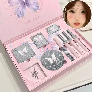 8-piece makeup set including eye shadow, powder blusher, highlighter, powder, mascara, velvet lip gloss, suitable for daily and party looks, full-face makeup kit