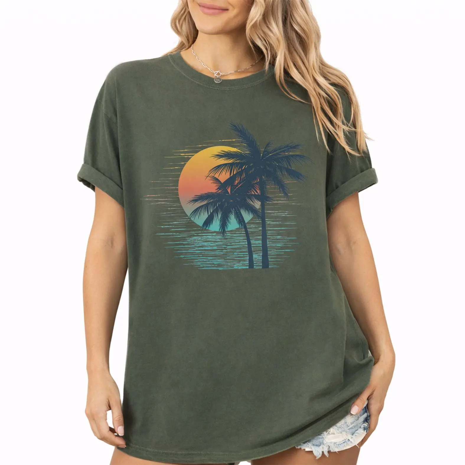 Comfort Colors Tropical Sunset Shirt, Palm Tree Beach Shirt, Summer Vacation Shirt, Gift for Beach Lovers
