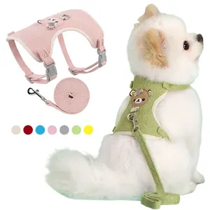 Adorable Bear Pattern Pet Harness and Leash Set – Breathable Vest for Small Dogs, Cats, Rabbits, and Puppies step  leash