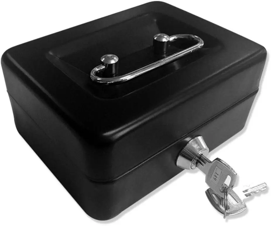 Locking Medium Steel Cash Box with Money Tray,Lock Box,Black