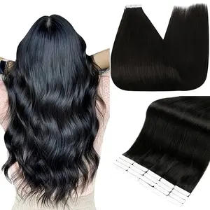 2025 Hot Wholesale Tape In Hair Extensions Human Hair Black 18 Inch Straight Tape In Extensions Natural Black 1B 1.76oz 20pcs Invisible Seamless Human Hair Extensions Tape Ins Human Hair Extensions