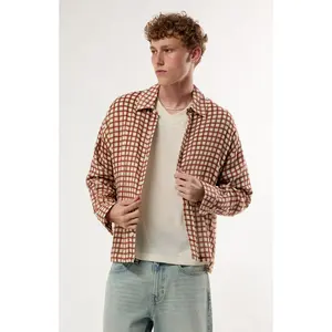 Pacsun Men's Red Leonie Checker Long Sleeve Button Down Shirt