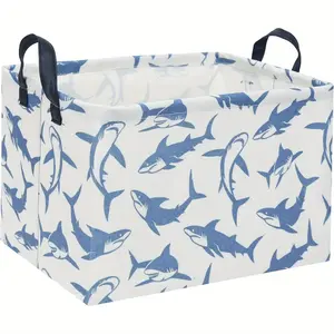 Rectangular Shark Basket Storage Basket Cute Storage Bin Organizer Shelf Book Shark Room Decor(Blue Shark), Gift Basket Teacher Basket Book Basket, Shelf Baskets ，laundry basket， foldable