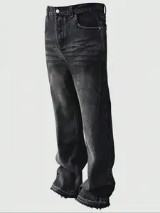 Men's American Style Denim Jeans, Trendy Loose Fit Washed Cotton Fabric, Casual Fashionable All-Season Wear, New Arrival