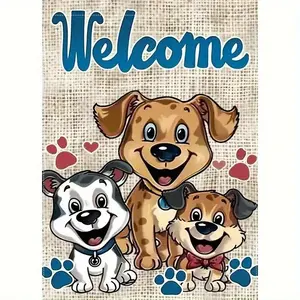 Welcome Home Dog Paw Print Burlap Garden Flag 12x18 Inch, Double-Sided Fade Resistant Outdoor Yard Decor for Pet Lovers, Great Housewarming Gift for Dog Mom Dad