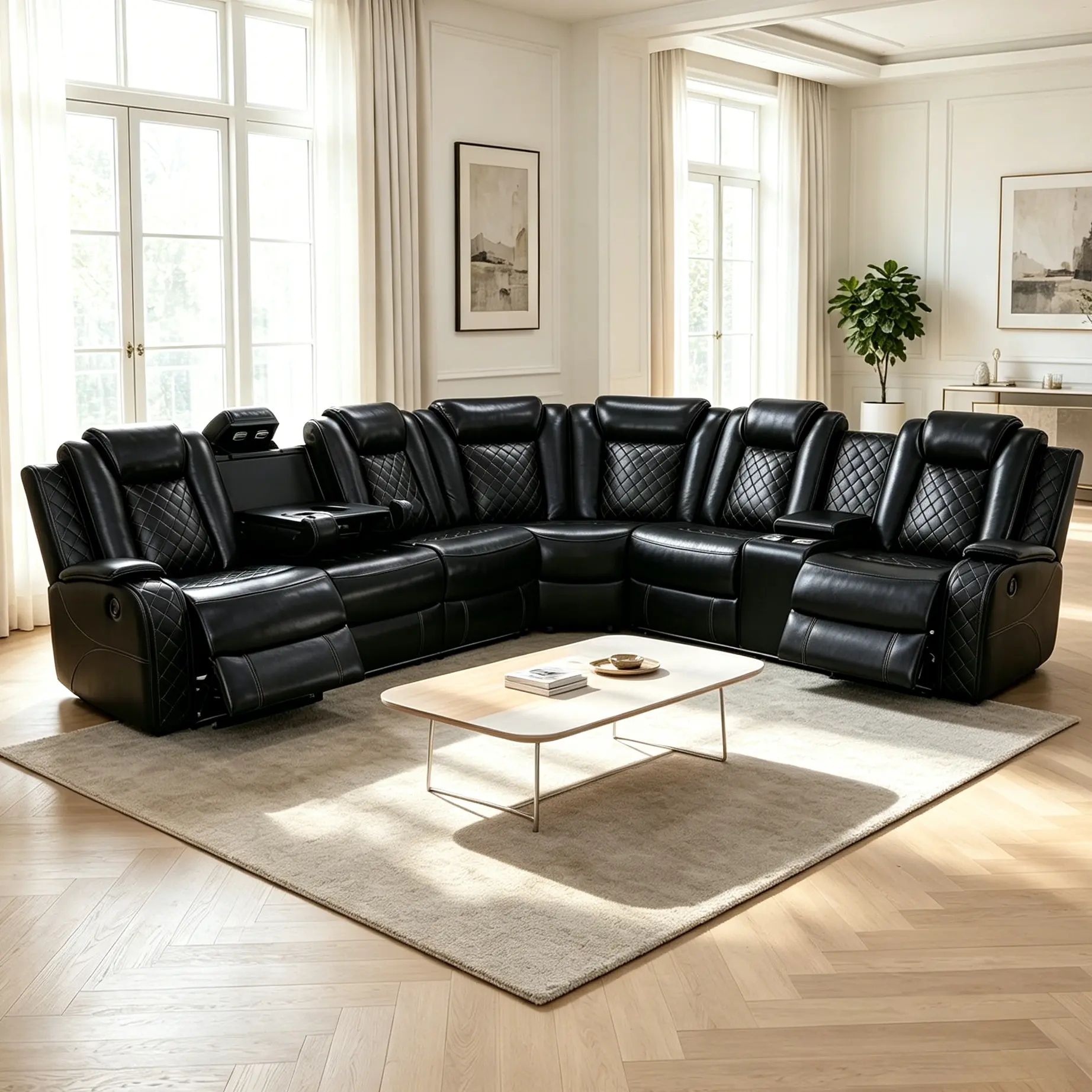 Contemporary Black Breathable Leather Recliner Sofa Sets - Soft Comfy Couch, Classic Durable Multi-Seat Indoor Furniture, Premium Upholstery, Streamlined Look, Low Maintenance, Adjustable Arms, Assembly Required