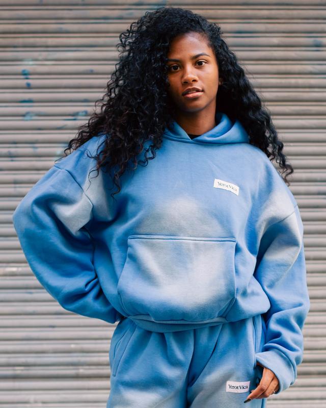 "VICTORY IS CLOSE AHEAD" SUNFADE HOODIE (CLOUD BLUE/ PUFF WHITE)