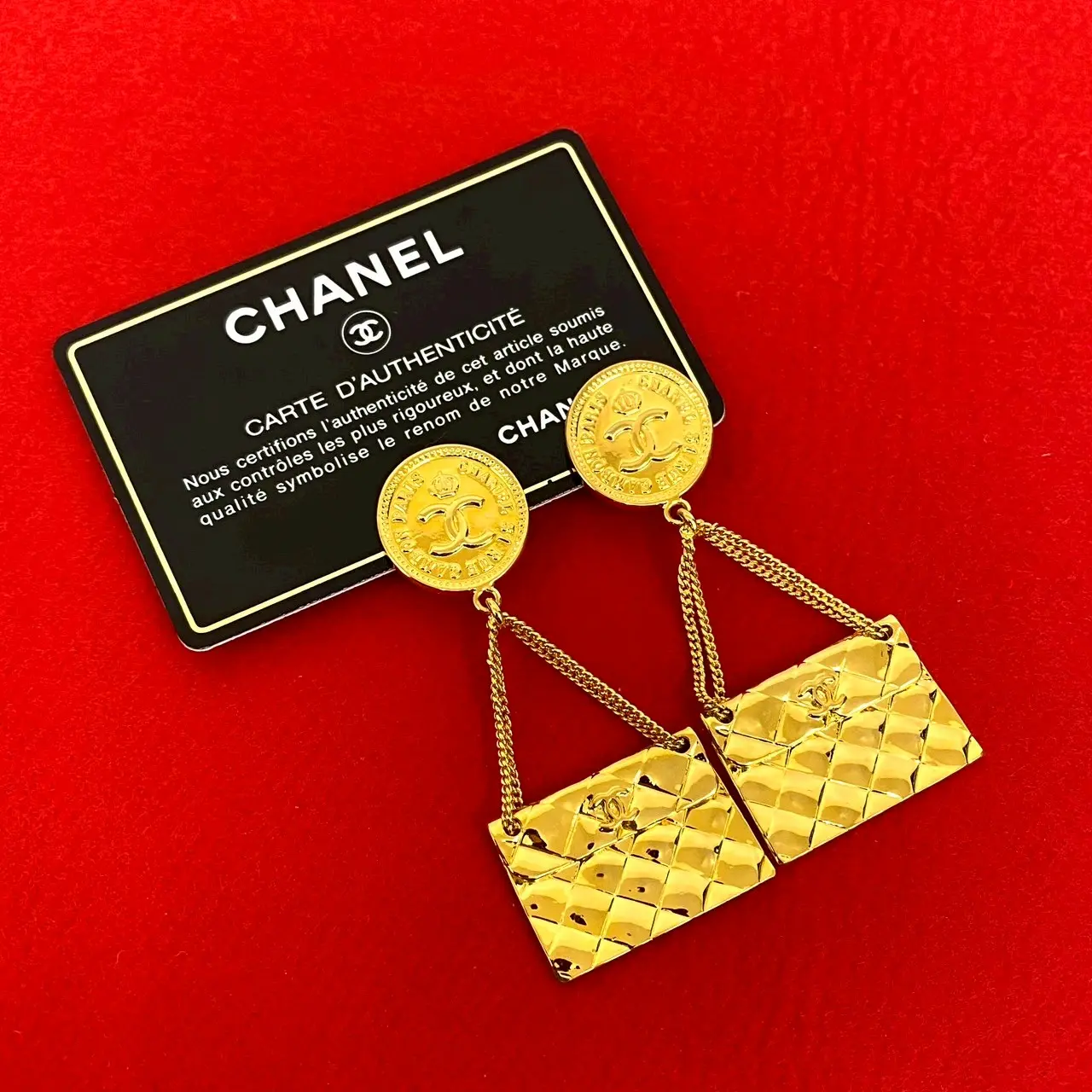 Pre-owned CHANEL Gold-plated metal Small Leather Goods Coco Mark Matelassé Earrings