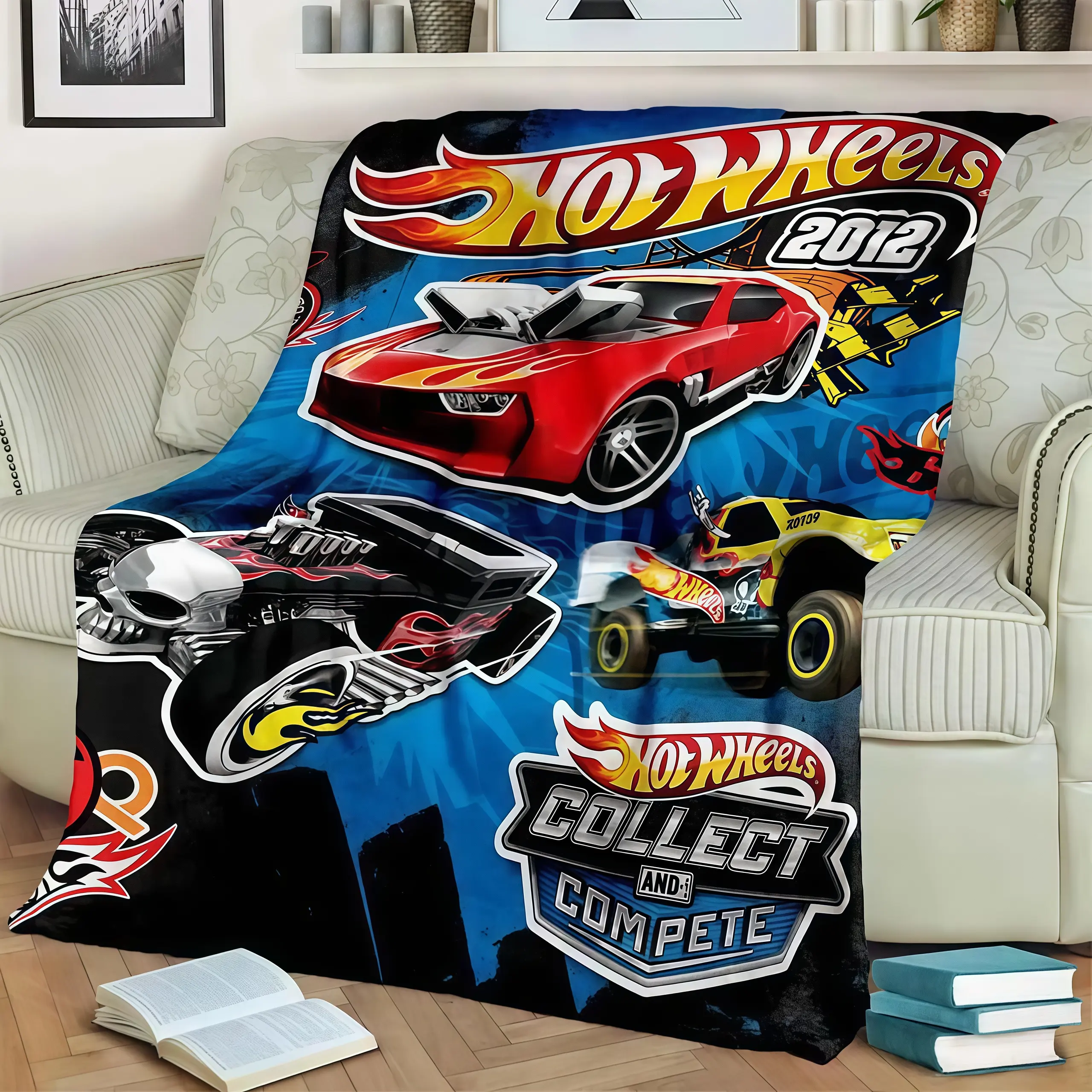 Print Hot Wheels Lightweight Flannel Throw Blanket Multi purpose Holiday Gift Warm Soft All Seasons Blanket Air Conditioning Summer Dorm Couch Bed Sofa Back to School Race Car Decor