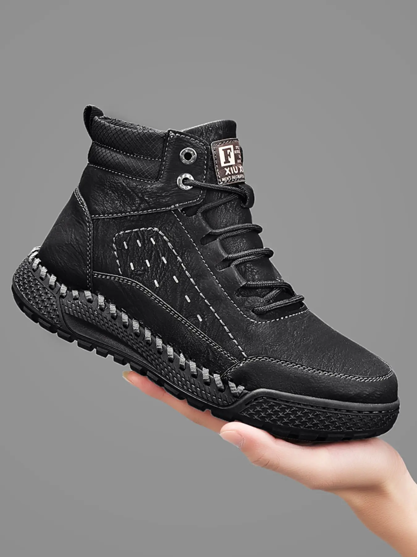 Men's Handmade Mid-Calf Cotton Shoes, Trendy Versatile Comfortable Fleece Lined, Wear-Resistant Anti-Slip Sole, Lightweight Winter Boots