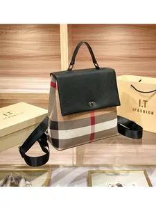 Fashion Leather Casual Printed Backpack Large Capacity Women's Bag, New Plaid Pattern Travel Handbag Shoulder Bag, Single Strap Dual Use