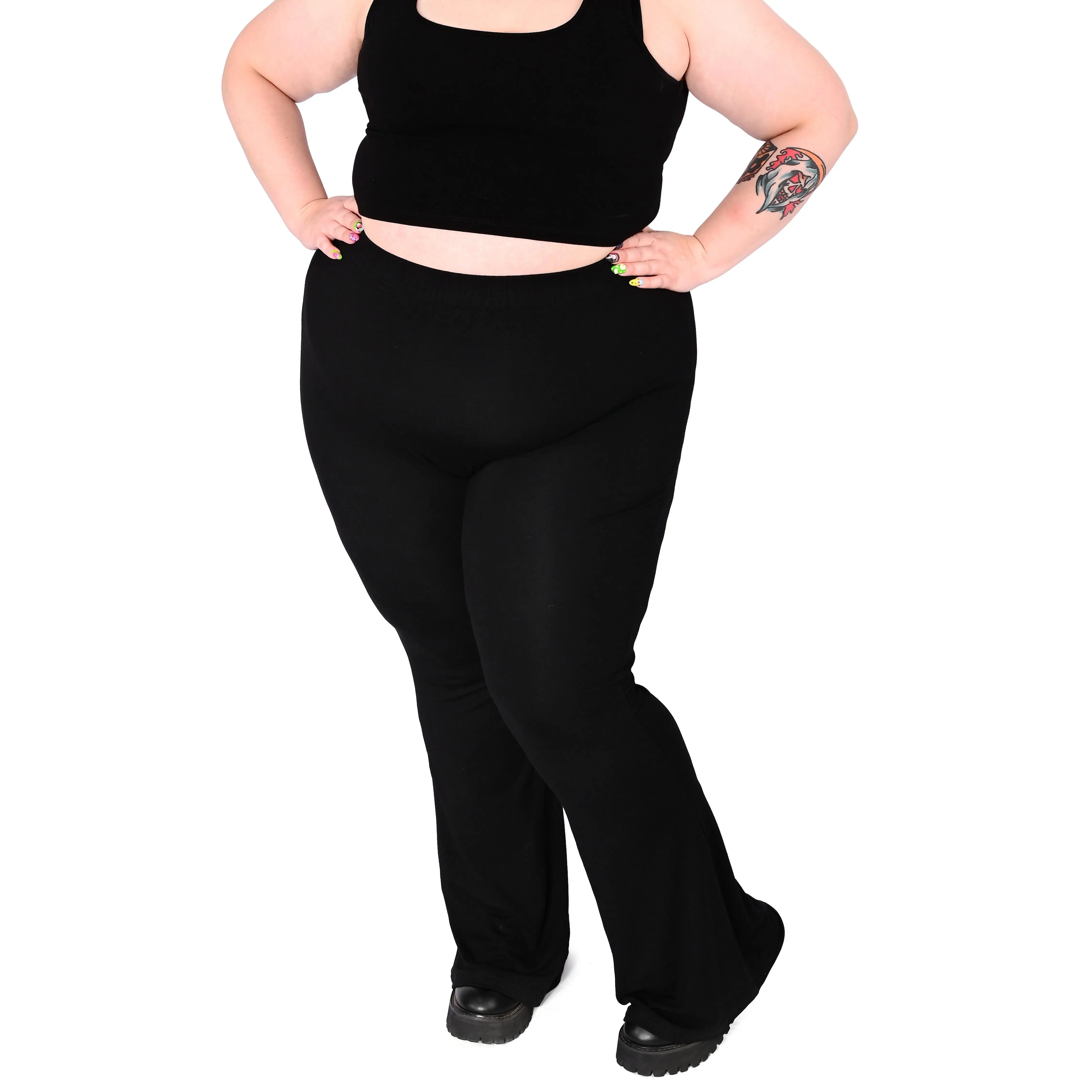 Women's Soft Stretchy Seamless Front Flared Crop Leggings 2.0 - Modal Fabric Bottom for Loungewear Use