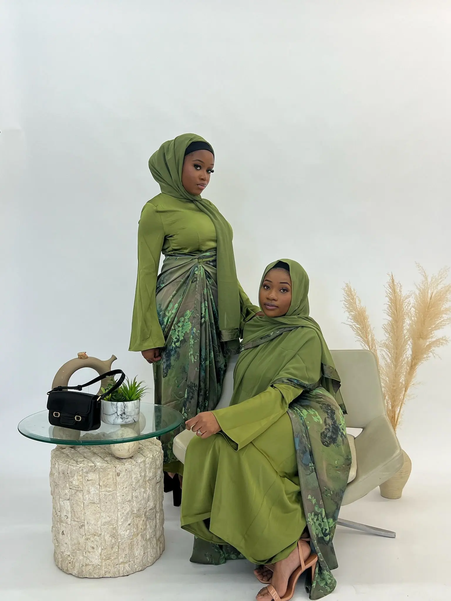 Wrap Satin Abaya In olive embrace