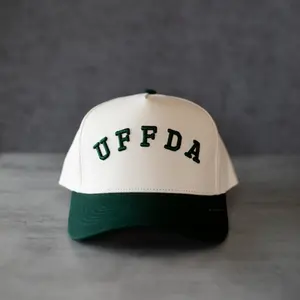 UFFDA Embroidery Snapback Hat, Funny Regional Trucker Style Hat, Embroidered Snapback Hats, Classic Khaki and Black Trucker Hat, Casual Black and White Hat, Unisex Fashion Hat, Gift for Scandinavian Midwest Folks