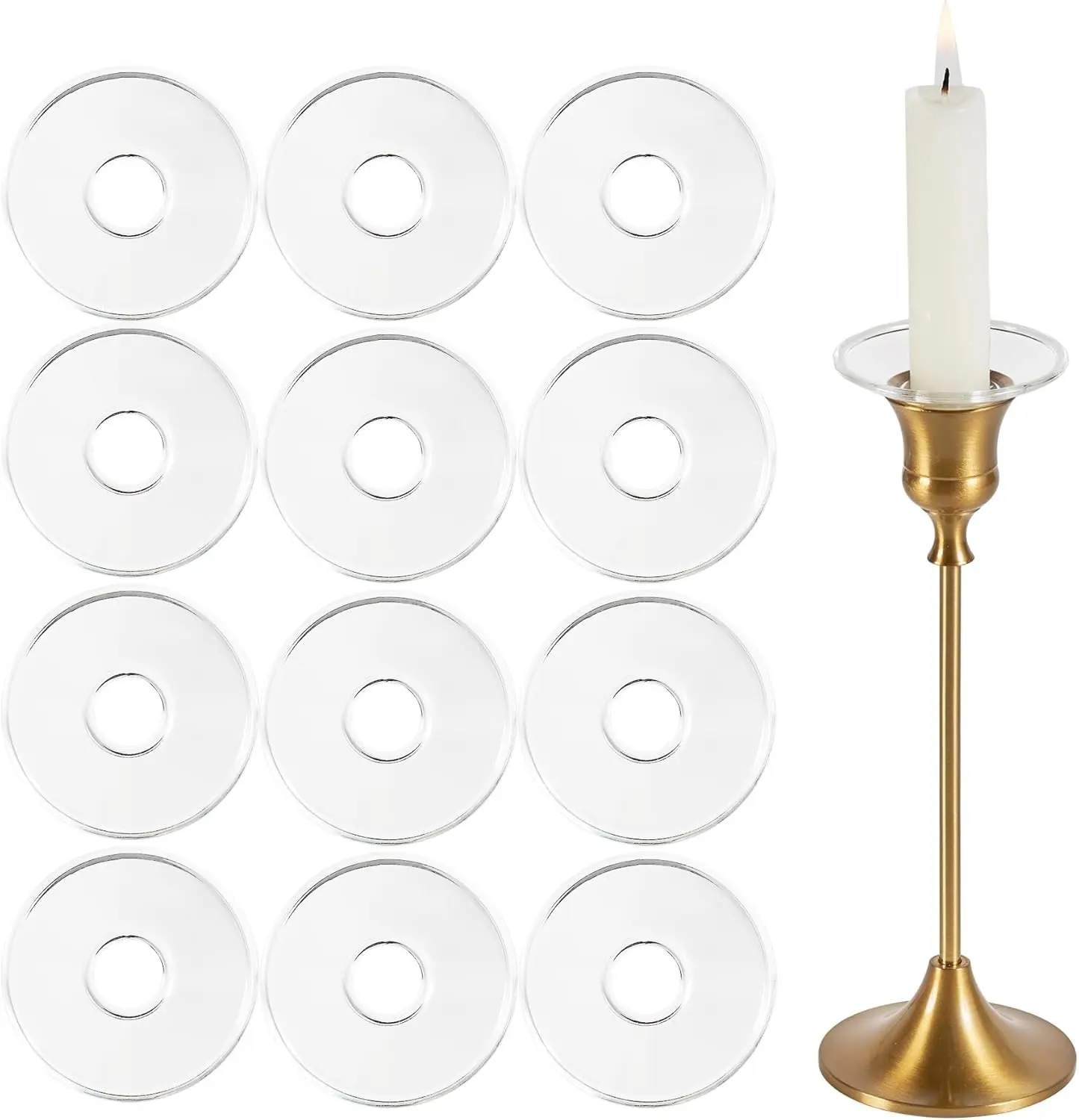12 Pcs Clear Round Glass Candle Wax Catcher Bobeches Drip Protector for Taper Candlestick Candle Holder