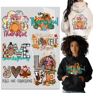 6 PCS Iron on Transfers,  Thanksgiving Day DTF Transfers Ready to Press Children's Clothing Stickers Iron on Decals for T Shirts Hoodie DIY Crafts dtf transfer