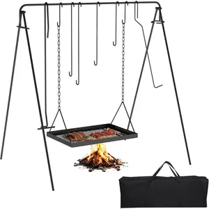 Campfire Swing Grill with Adjustable Grill Cooking Rack,Camp Fire Cooking Equipment Comes With 8 Hooks, Accessories and handbag,Portable Dutch Oven Hanger  Camping, Hiking, Cookware, Bonfire